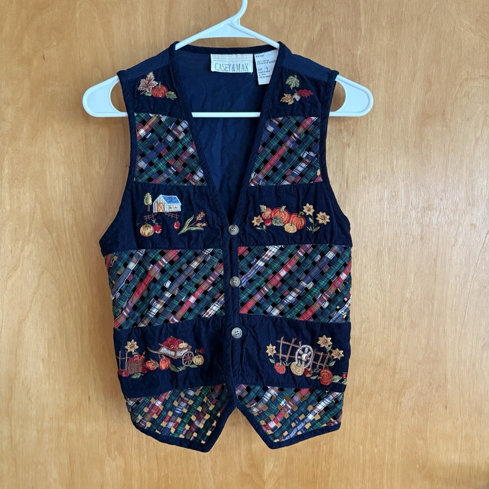 VTG Casey & Max Waistcoat‎ Vest Womens Small Navy Fall Cardigan Style India